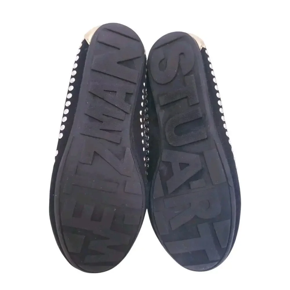 Stuart Weitzman Fannie Tara Flat, Size Girl US 2, Black/Multi Studs Formal Shoes